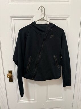 Nike Women's Black Asymmetrical Zip Hooded Bomber Jacket